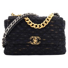 Chanel 19 Borsa con patta in tweed trapuntato e nastro grande