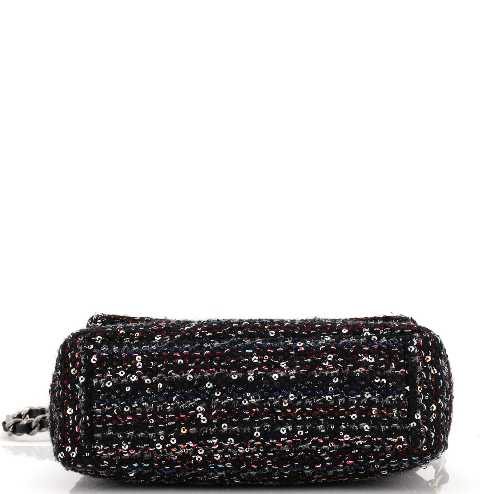 Women's or Men's Chanel 19 Flap Bag Quilted Tweed and Sequins Medium