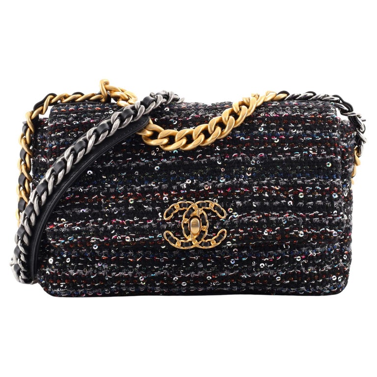 Chanel 19 Flap Bag Quilted Tweed and Sequins Medium at 1stDibs