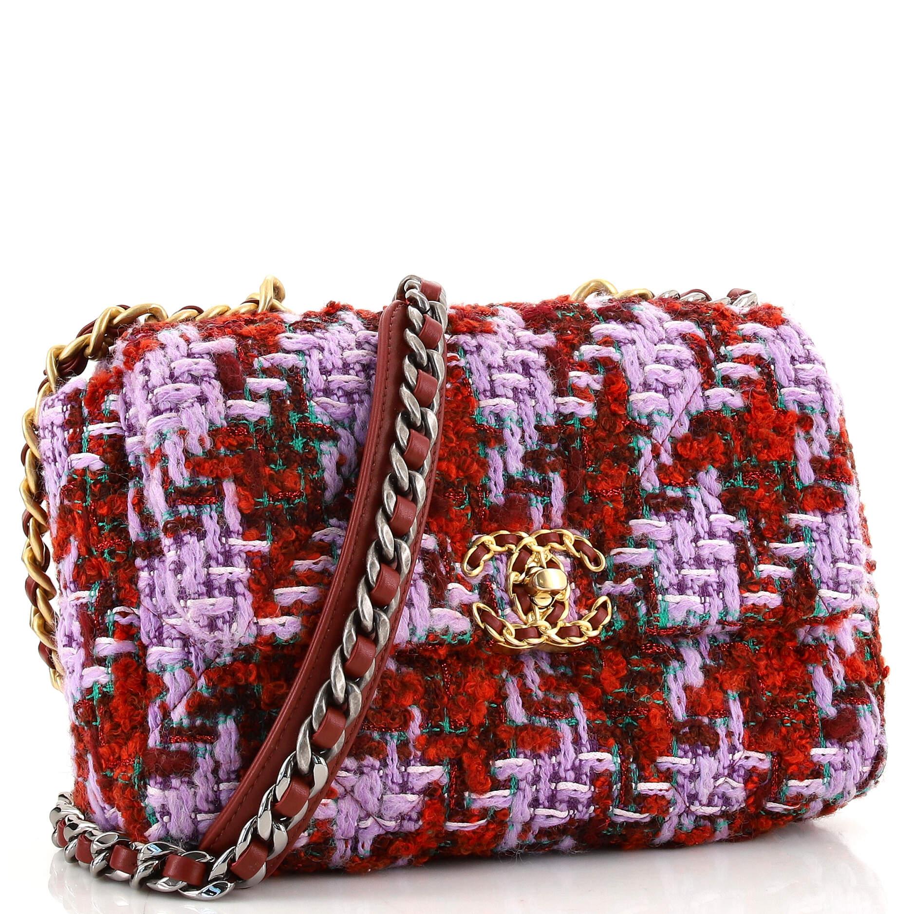 Chanel 19 Flap Bag Quilted Tweed Medium In Good Condition In NY, NY