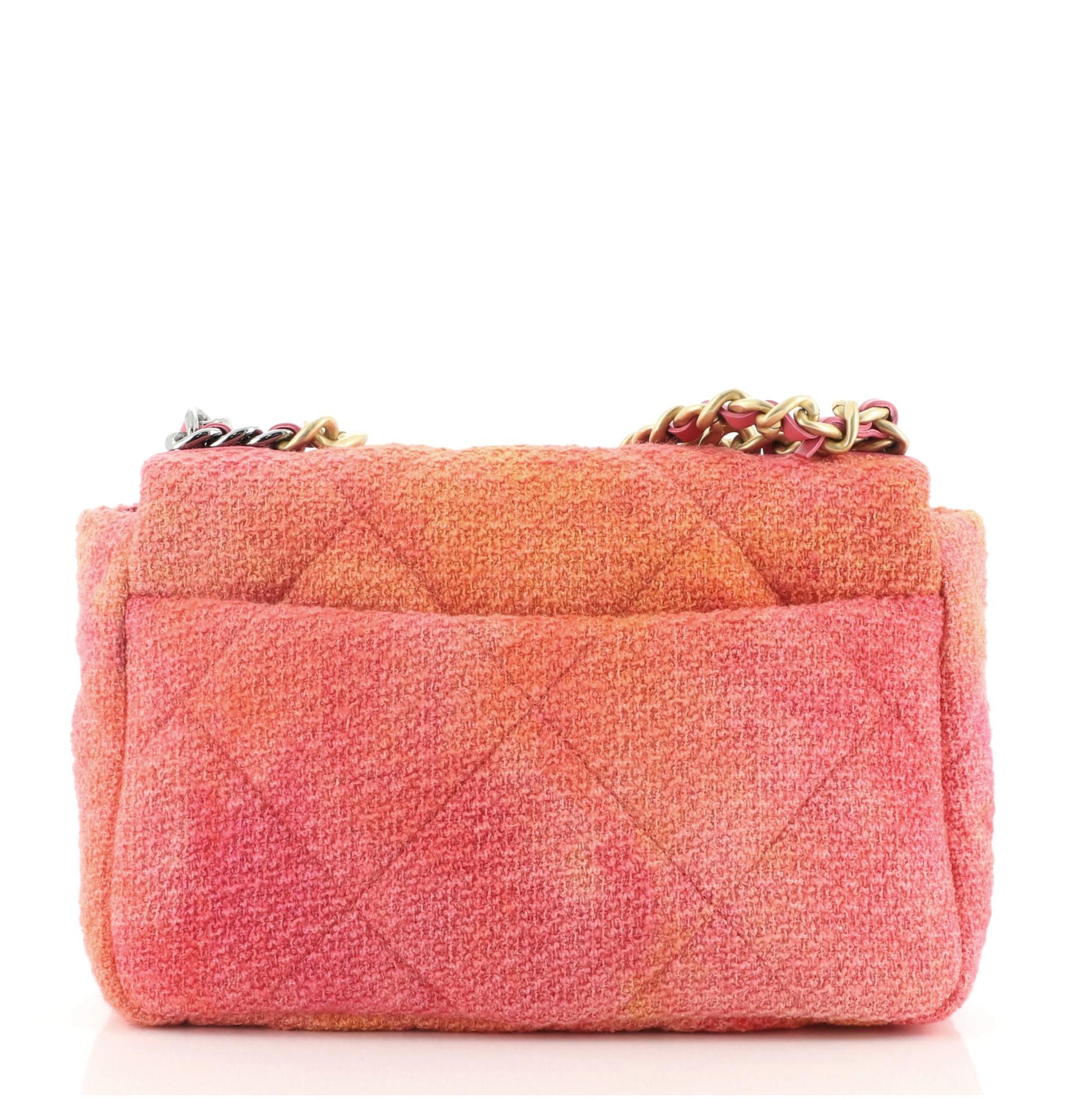 Chanel 19 Flap Bag Quilted Tweed Medium (Pink)