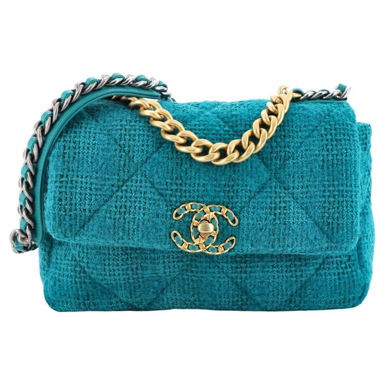 Chanel 19 Quilted Tweed Small Flap Bag in Teal