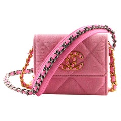 Chanel 19 Flap Coin Purse With Chain Quilted Denim