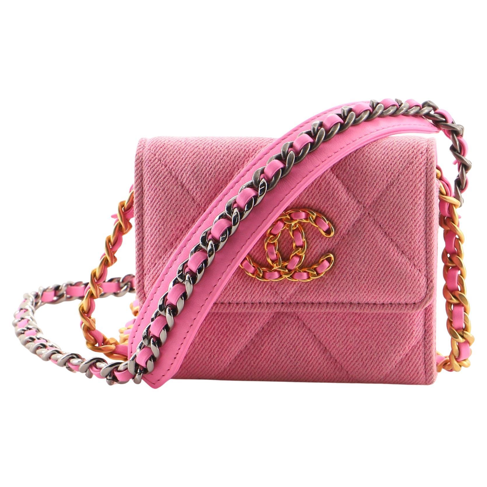 Chanel 19 Zipped Coin Purse Pink in Leather with Gold-tone - US