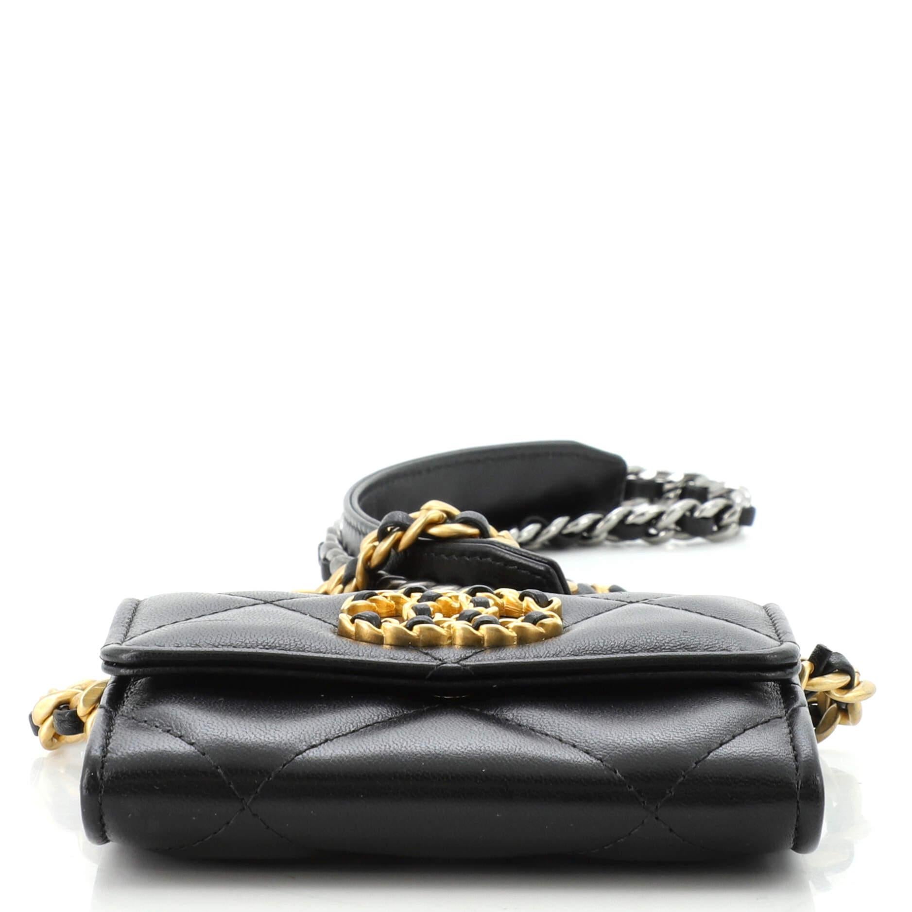 Women's or Men's Chanel 19 Flap Coin Purse With Chain Quilted Goatskin