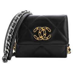 Chanel 19 Flap Coin Purse With Chain Quilted Goatskin