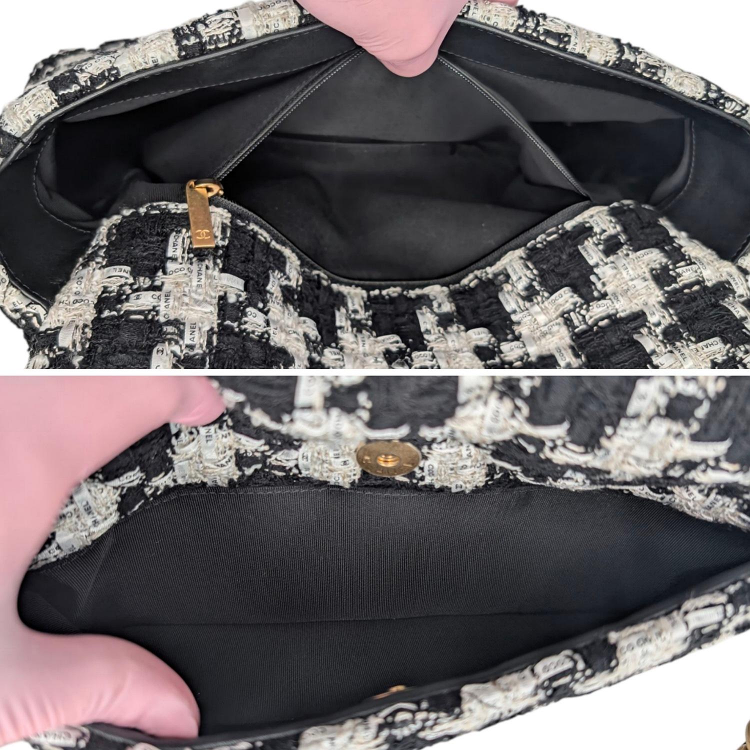 Chanel 19 Houndstooth Ribbon Quilted Tweed Large Flap Bag For Sale 4