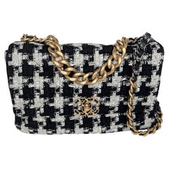 Chanel 19 Houndstooth Ribbon Quilted Tweed Large Flap Bag