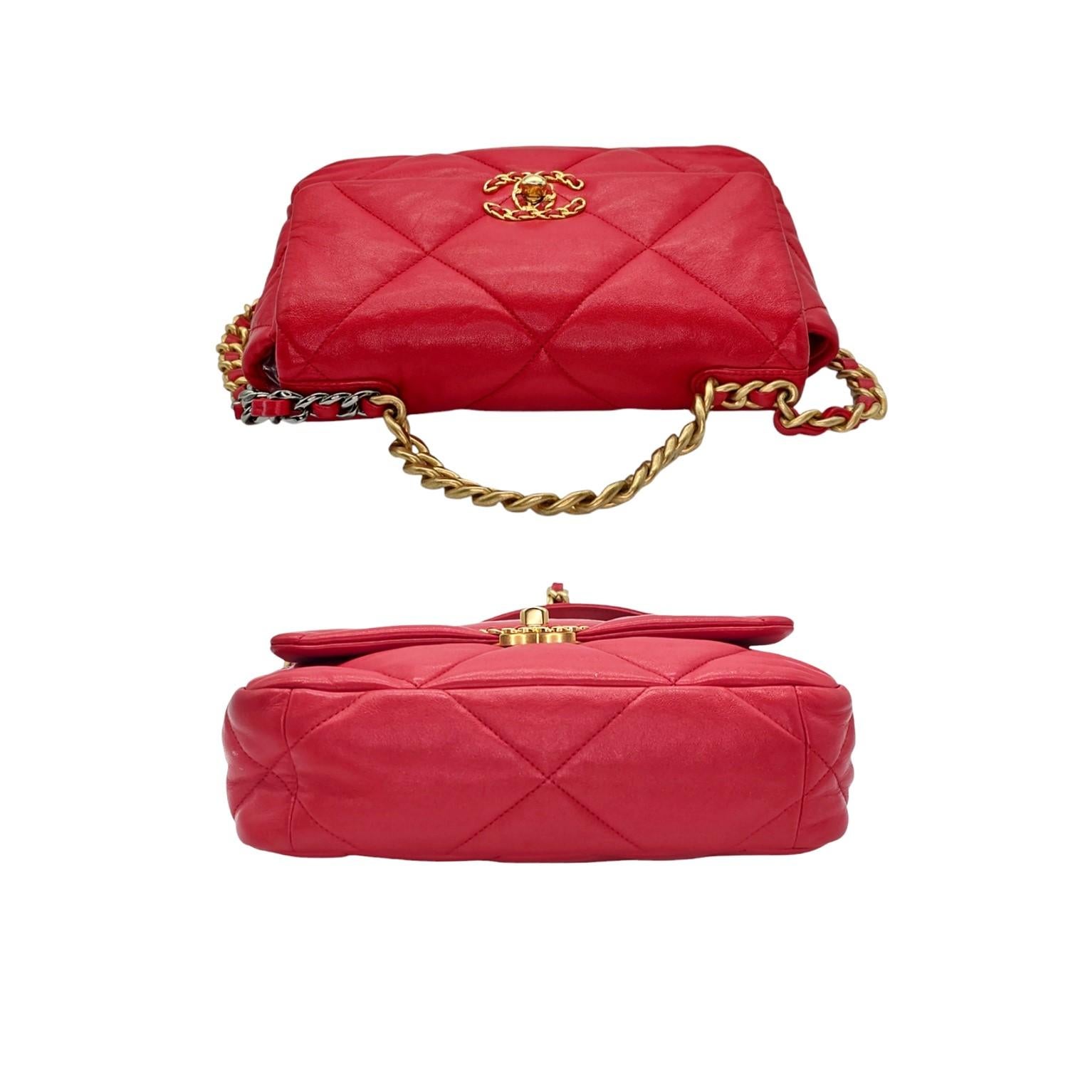 Chanel 19 Lambskin Quilted Medium Flap Bag Red For Sale 1