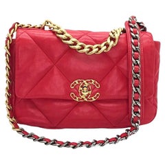 Chanel 19 Lambskin Quilted Medium Flap Bag Red