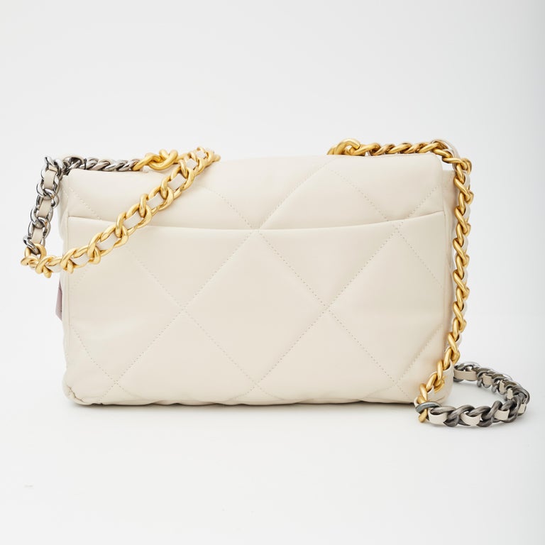 Chanel 19 Large Flap Quilted Leather Shoulder Bag White (2019) at
