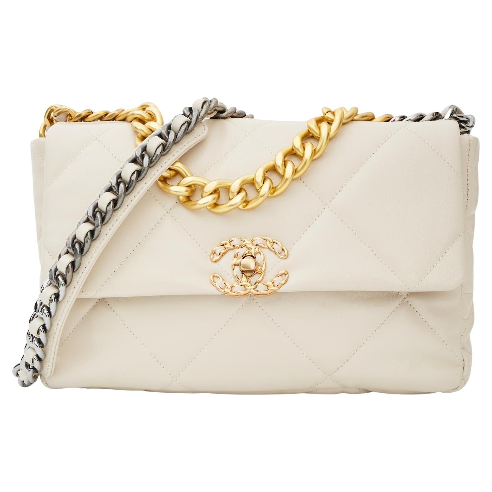 Chanel 19 Large Flap Quilted Leather Shoulder Bag White (2019) at