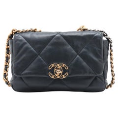 Chanel 19 Matelasse Lambskin Chain Shoulder Bag Navy Blue