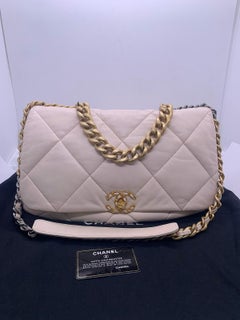 Chanel 19 Maxi Flap Bag Quilted Lambskin Beige Mixed Hardware