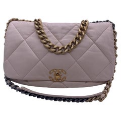 Chanel 19 Maxi Flap Bag Quilted Lambskin Beige Mixed Hardware
