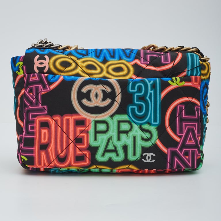 Chanel 19 Neon Logos Canvas Medium Flap Bag 2021