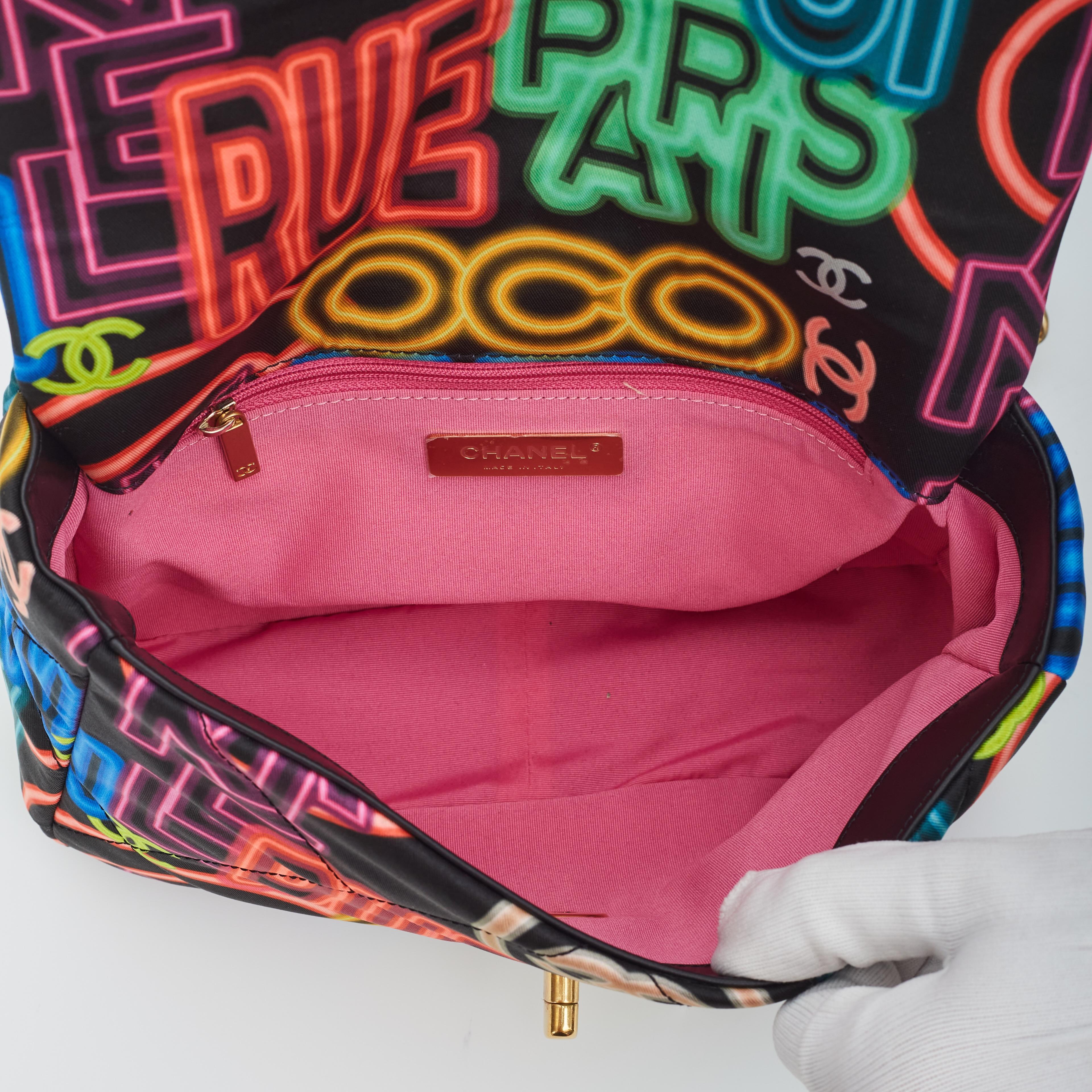 Chanel 19 Neon Logos Canvas Medium Flap Bag 2021 2