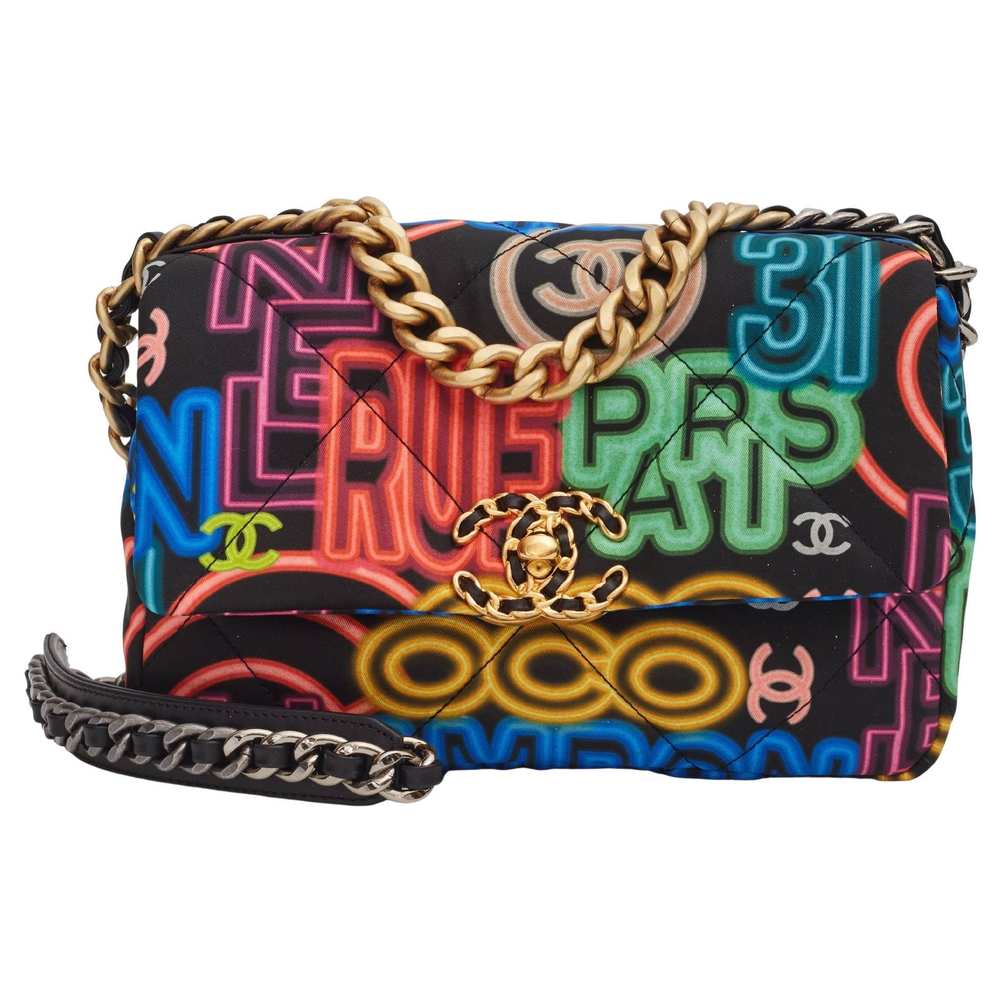 Chanel 19 Neon Logos Canvas Medium Flap Bag 2021 at 1stDibs