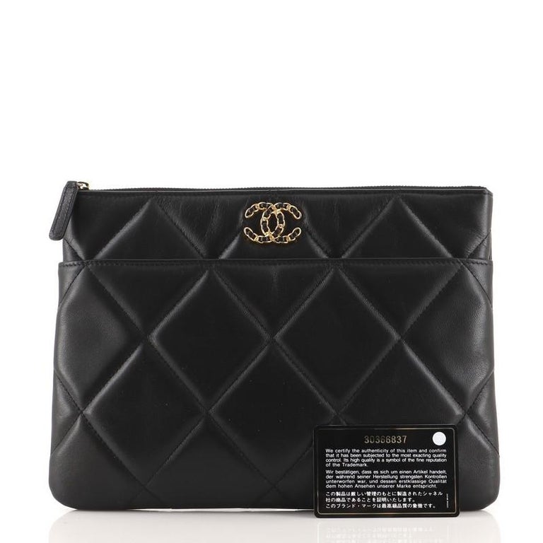 Chanel 19 O Case Clutch Quilted Goatskin Large