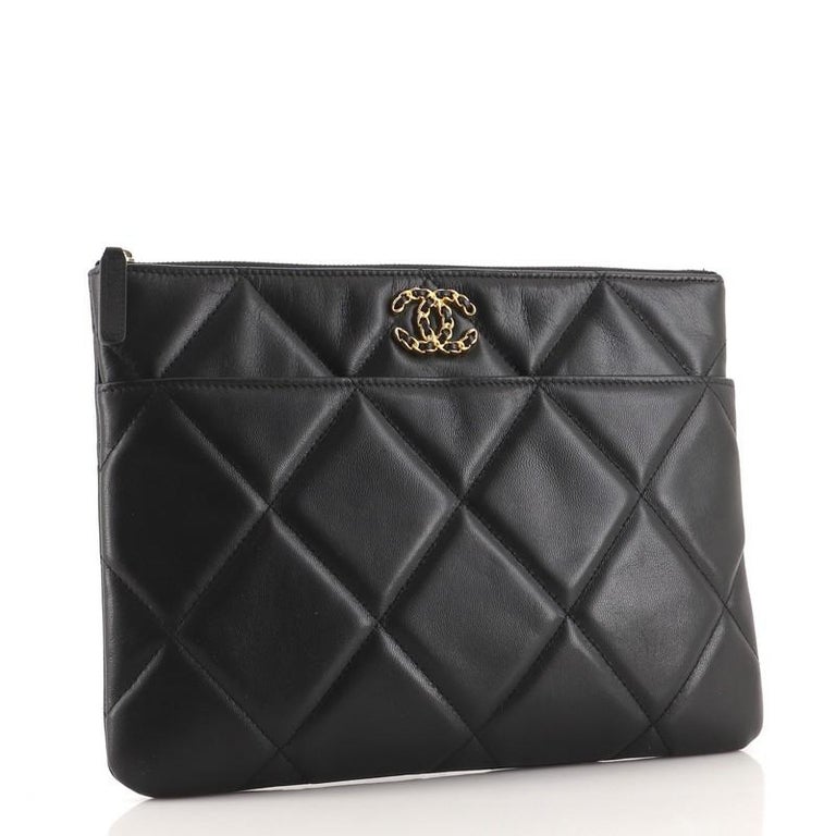 CHANEL Lambskin Quilted Mini Phone Holder Clutch Black 716935