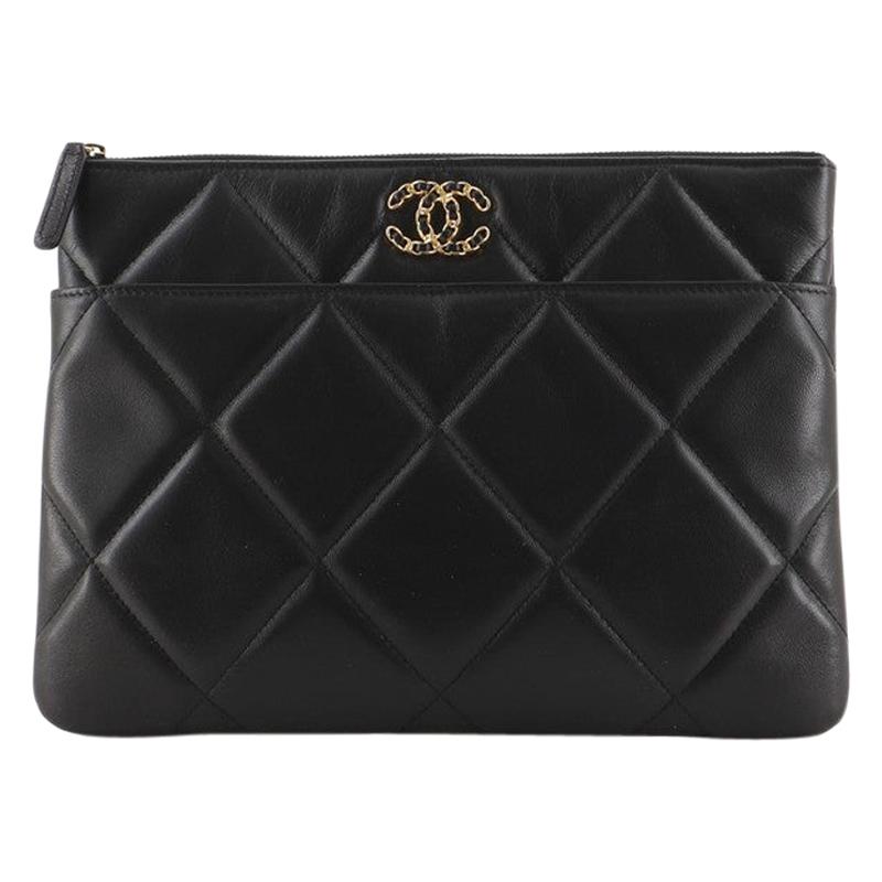 Chanel 19 O Case Clutch Quilted Goatskin Large at 1stDibs