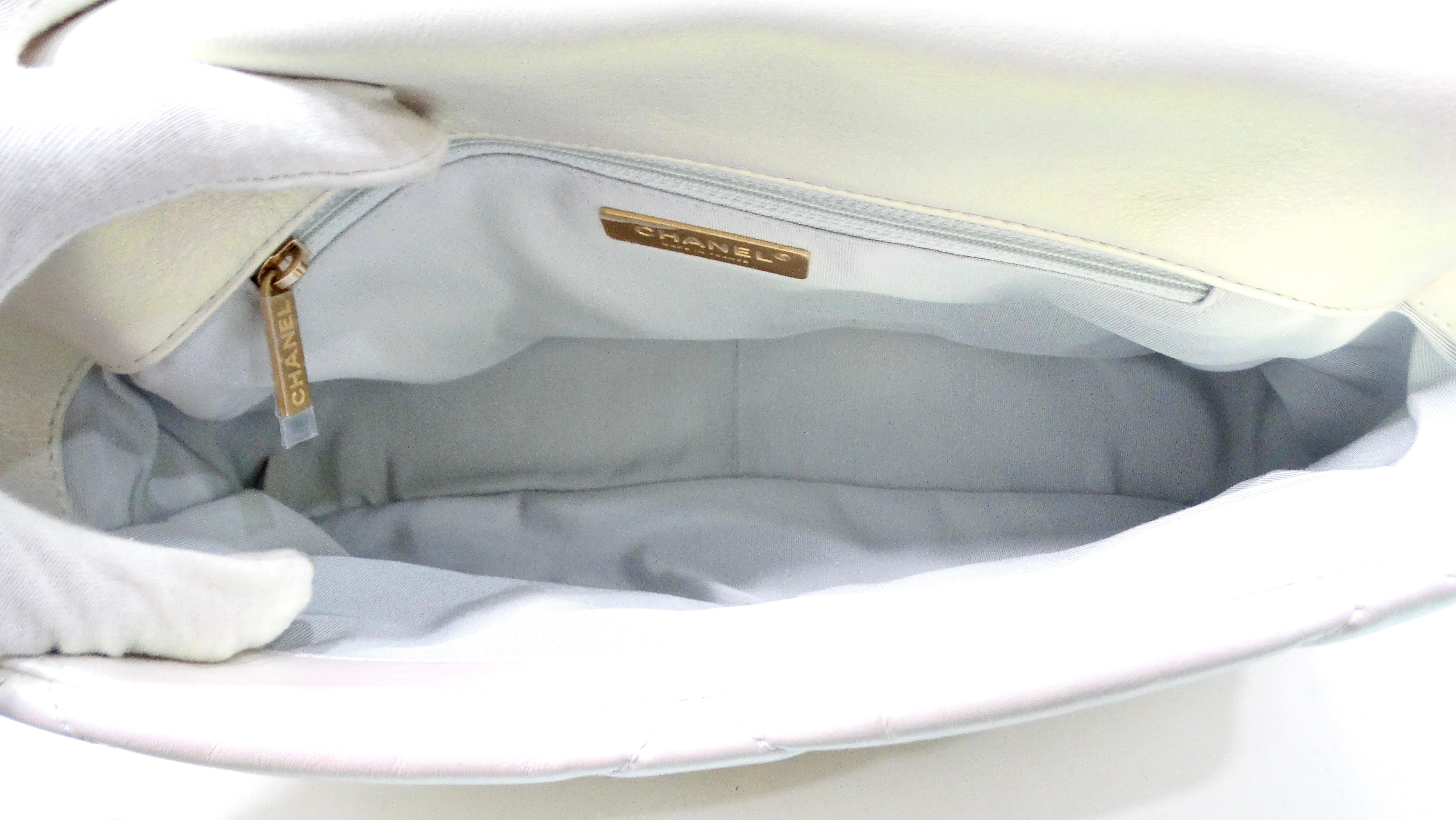 Chanel 19 Pearly White Iridescent Calfskin Flap Bag For Sale 6