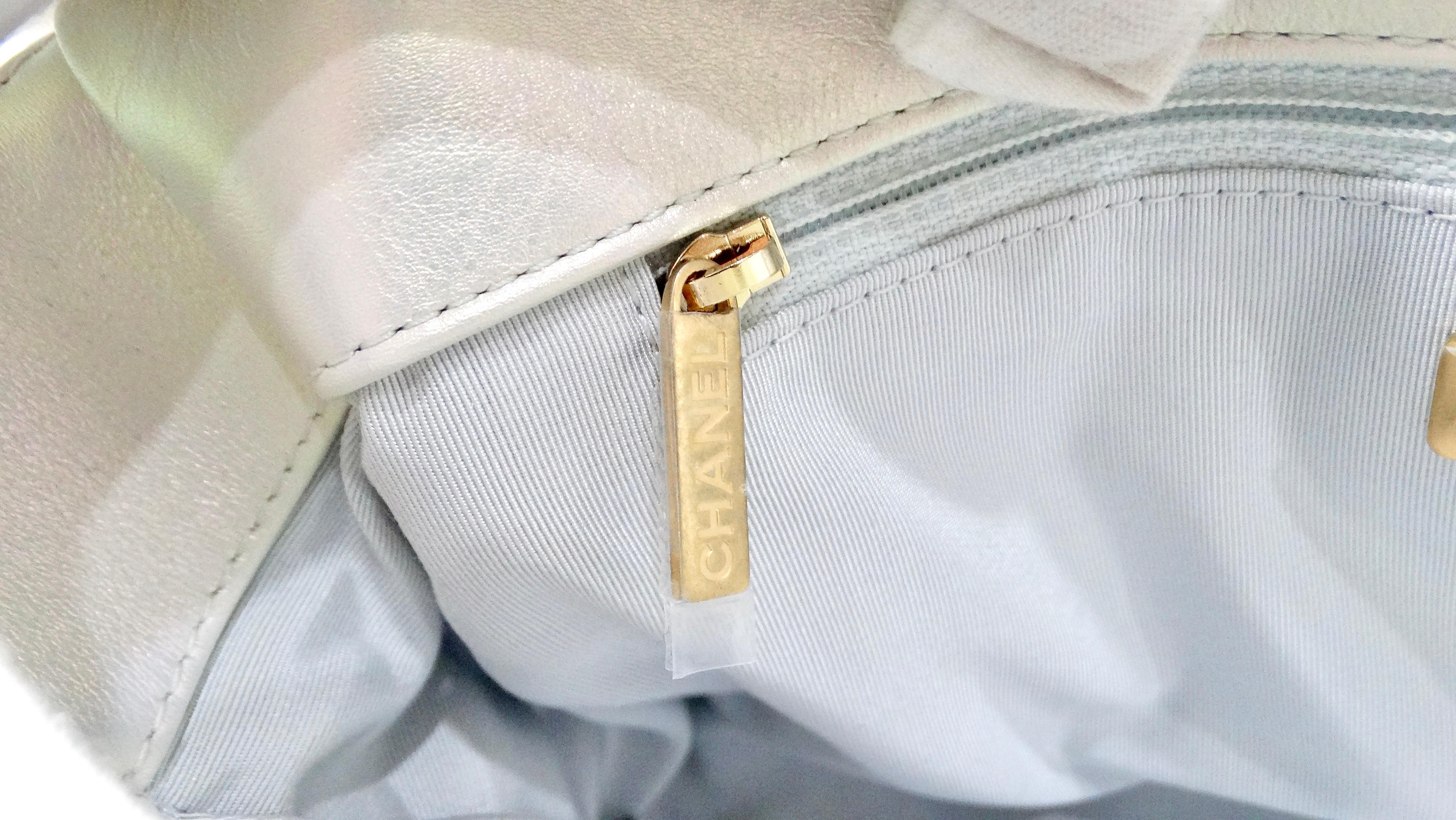 Chanel 19 Pearly White Iridescent Calfskin Flap Bag For Sale 8