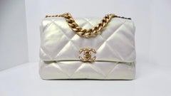 Chanel 19 Pearly White Iridescent Calfskin Flap Bag