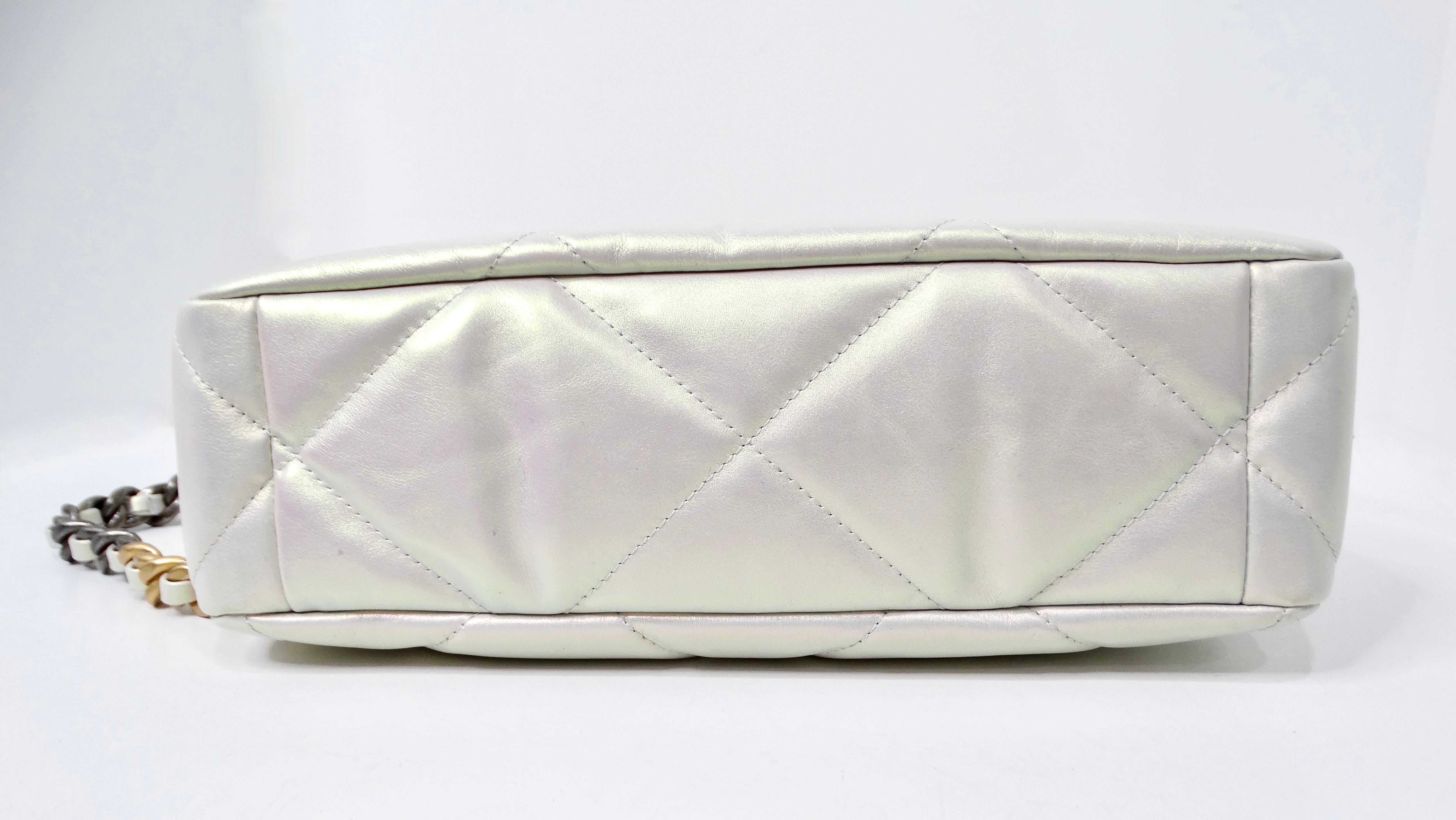 Chanel 19 Pearly White Iridescent Calfskin Flap Bag For Sale 3
