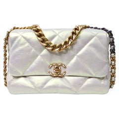 Chanel 19 Pearly White Iridescent Calfskin Flap Bag