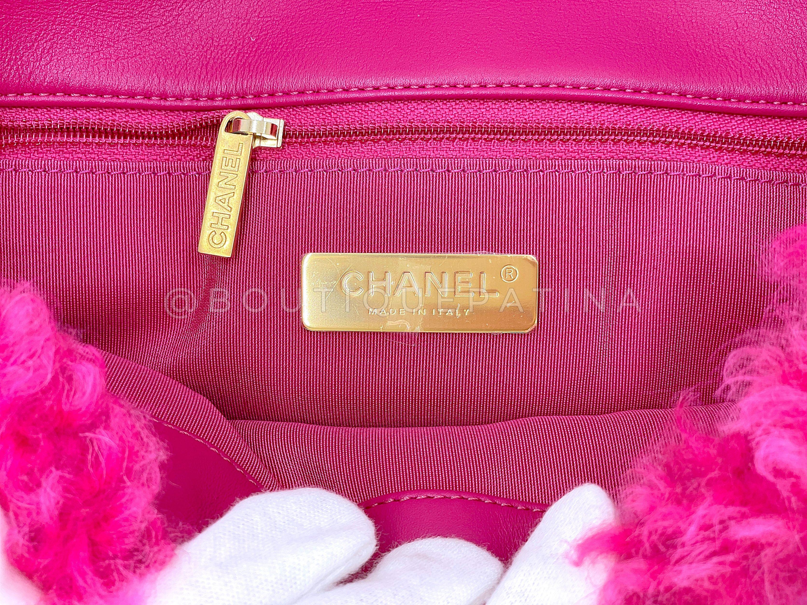 Chanel 19 Pink Shearling Fur Small Medium Flap Bag 67786 For Sale 7