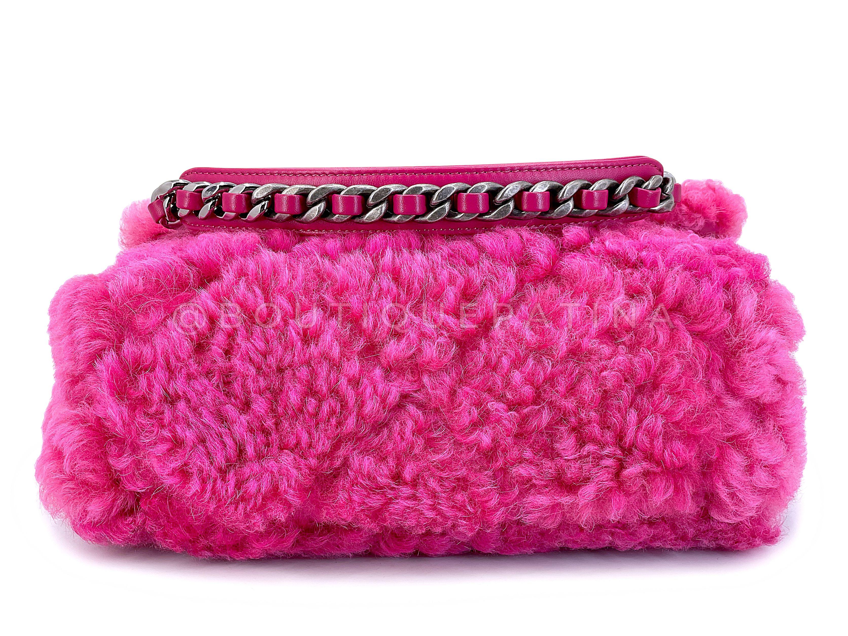 Chanel 19 Pink Shearling Fur Small Medium Flap Bag 67786 For Sale 1