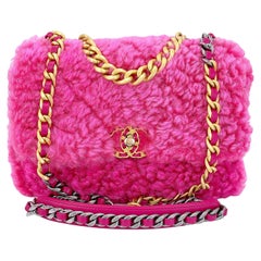 Chanel 19 Pink Shearling Fur Small Medium Flap Bag 67786