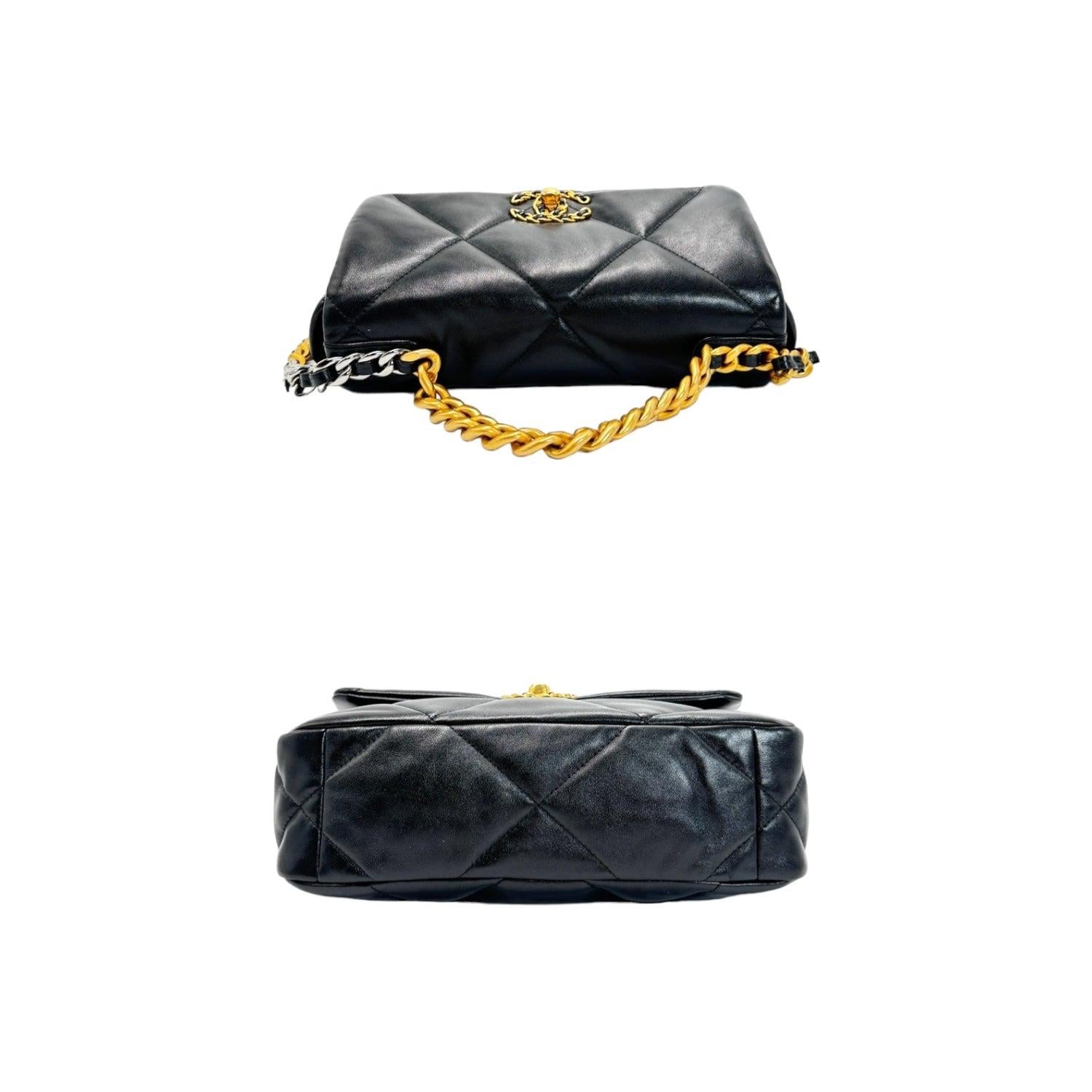 Women's Chanel 19 Quilted Lambskin CC Medium Black Flap Bag