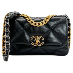 Chanel 19 Quilted Lambskin CC Medium Black Flap Bag