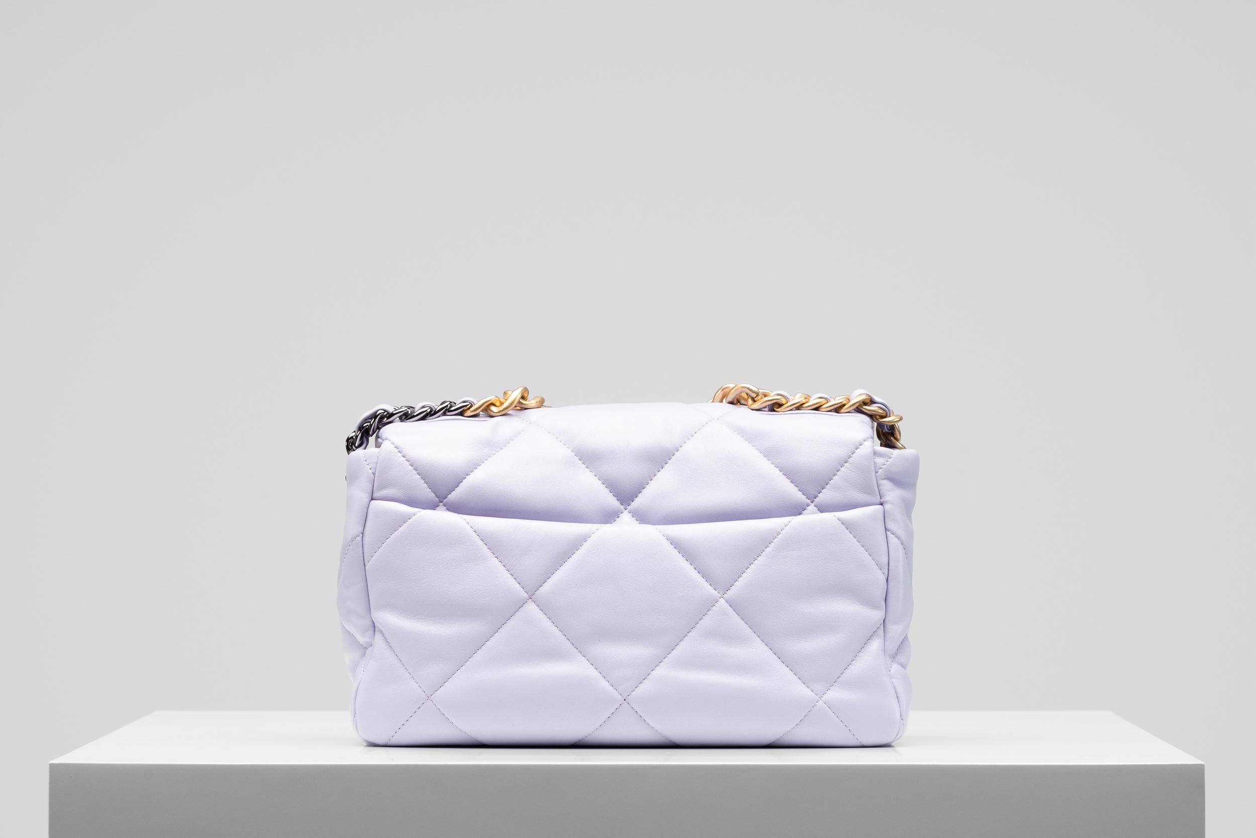 Women's or Men's Chanel 19 Quilted Lambskin Lilac Large Flap Bag NEW