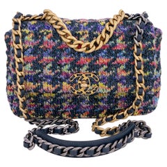 Chanel 19 Rainbow Houndstooth Tweed Wool Flap Bag Medium 65086