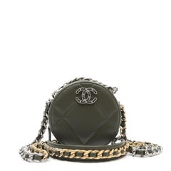 Chanel 19 Round Clutch Olive Green Quilted Lambskin Leather w/Gold and Silver HW