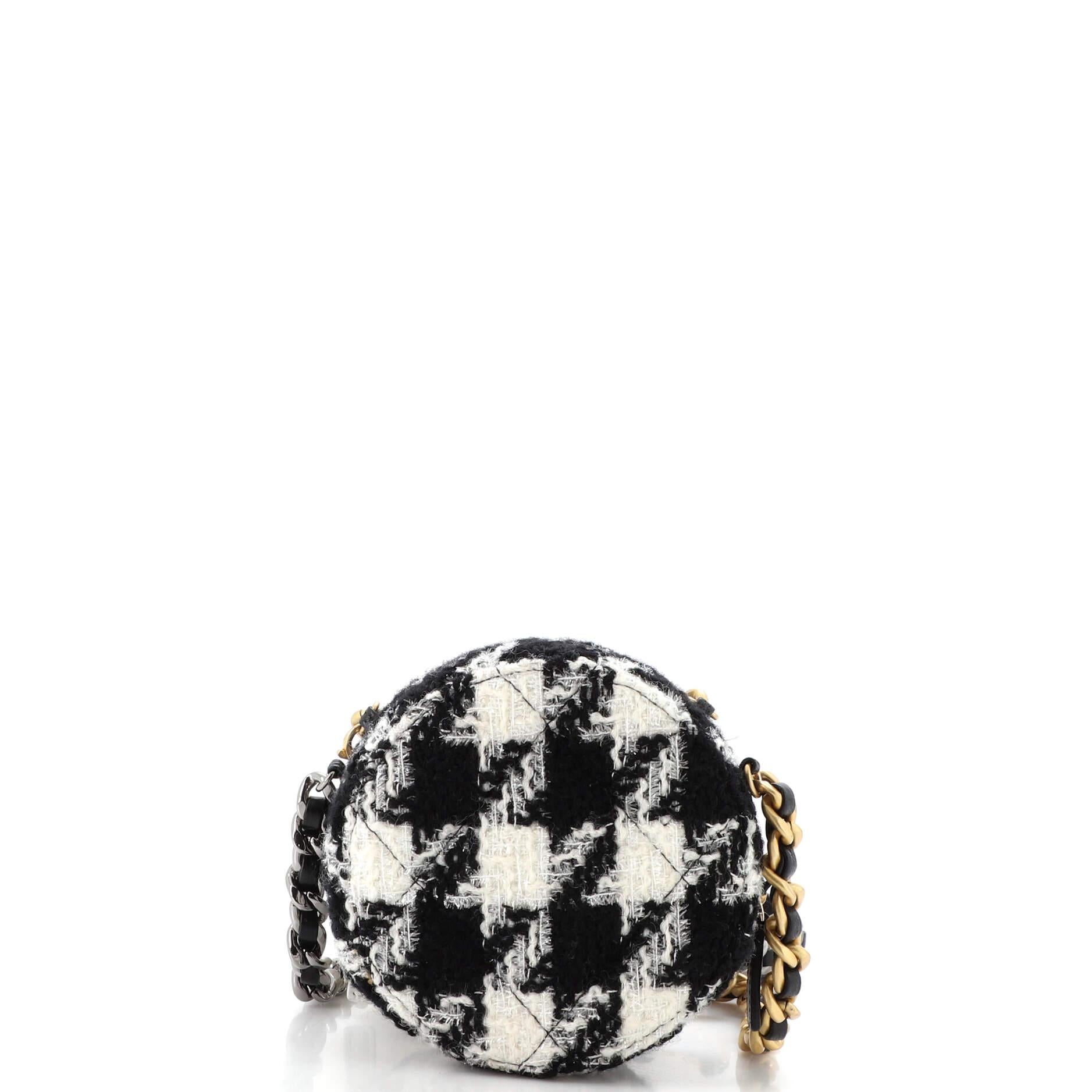 Women's or Men's Chanel 19 Round Clutch with Chain and Coin Purse Quilted Tweed and Lambskin