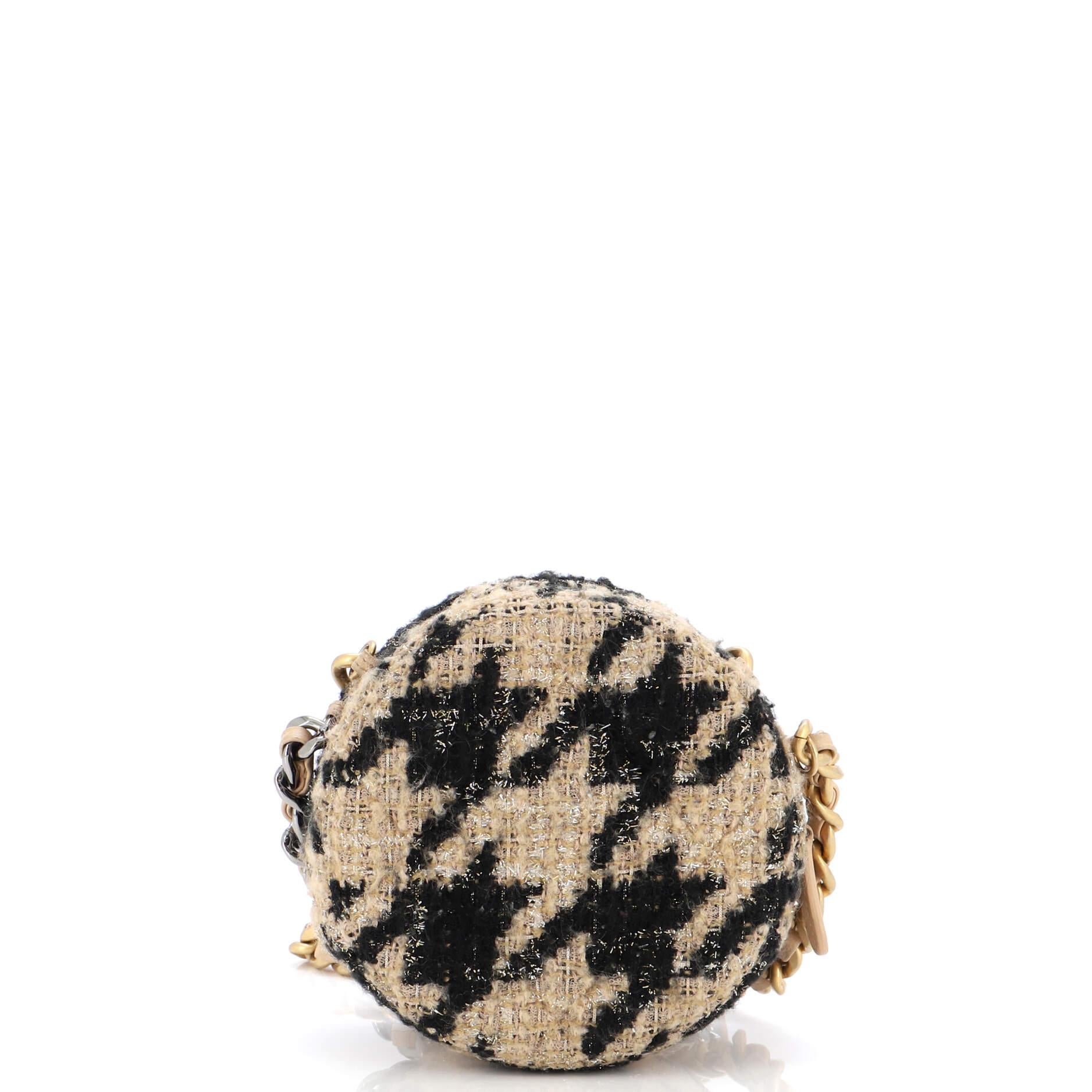 Women's Chanel 19 Round Clutch with Chain and Coin Purse Quilted Tweed and Lambskin