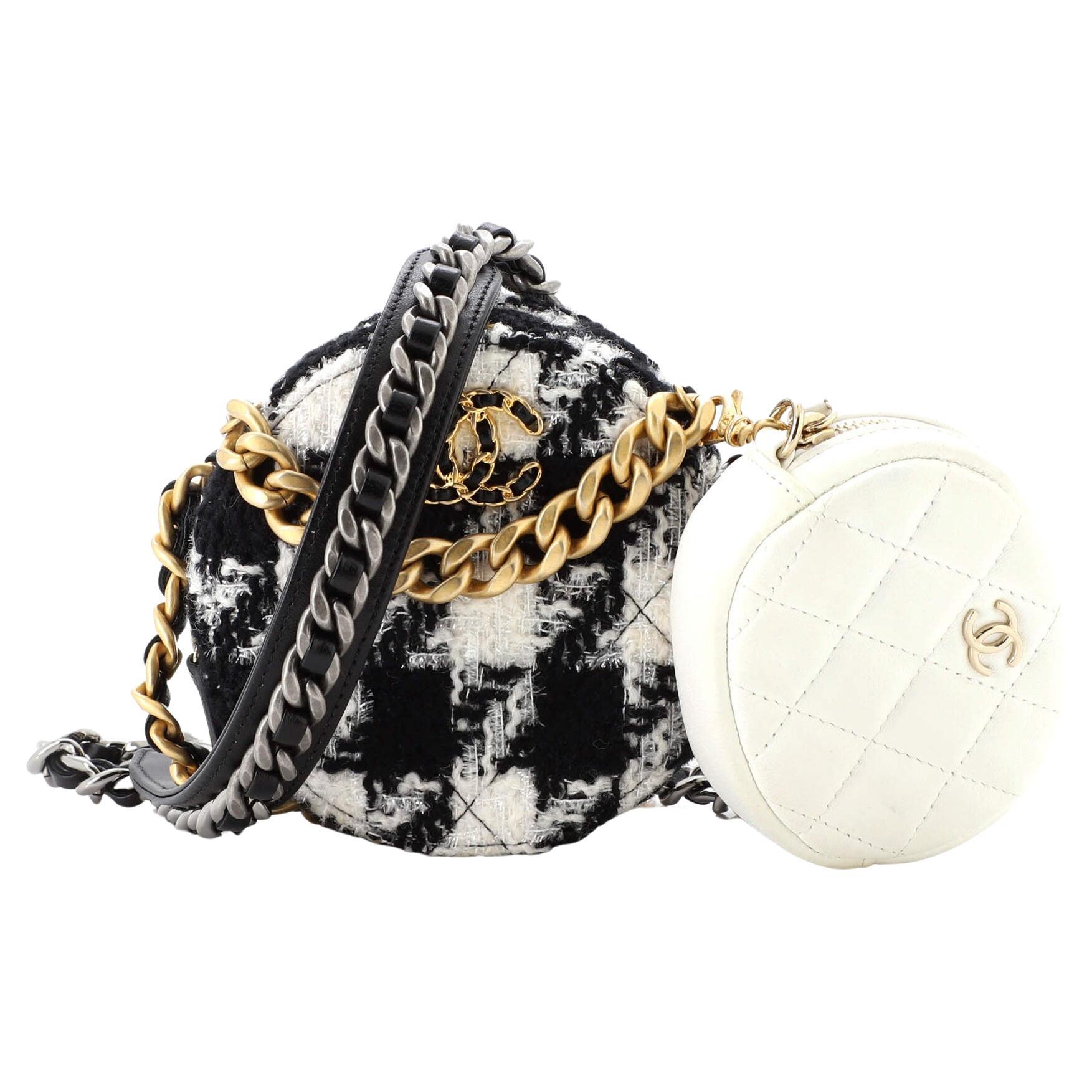 Chanel 19 Round Clutch with Chain and Coin Purse Quilted Tweed