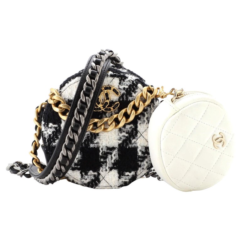 Chanel 19 Round Clutch with Chain and Coin Purse Quilted Tweed and Lambskin  For Sale at 1stDibs