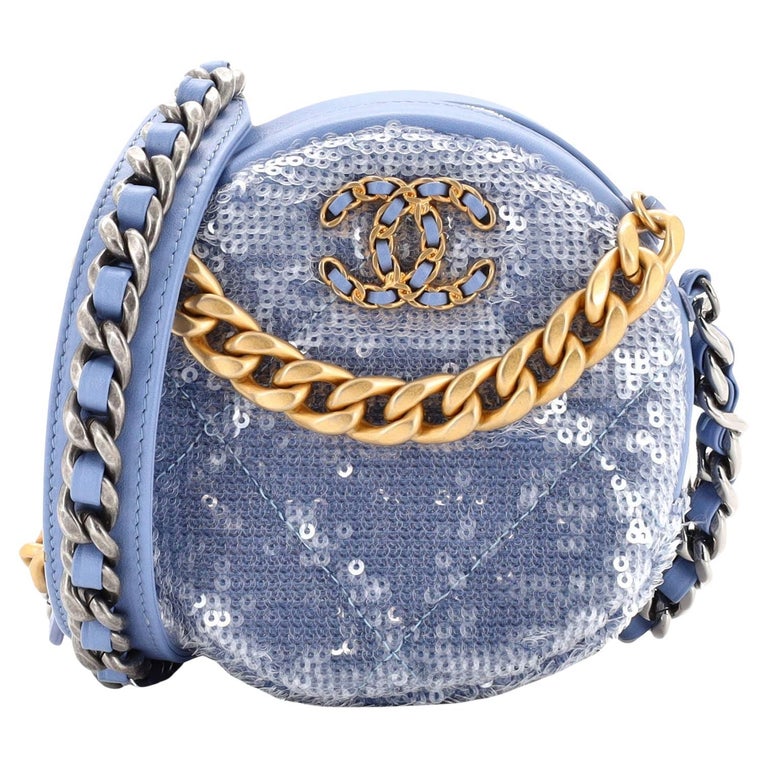 Chanel 19 Round Clutch with Chain Leather and Sequins For Sale at