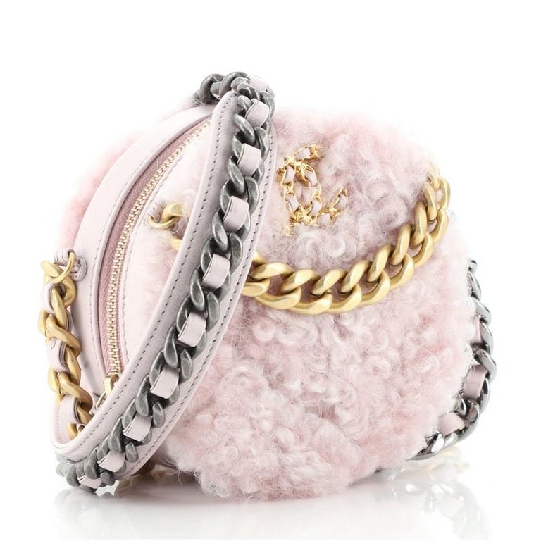 Chanel 19 Round Clutch with Chain Quilted Shearling at 1stDibs