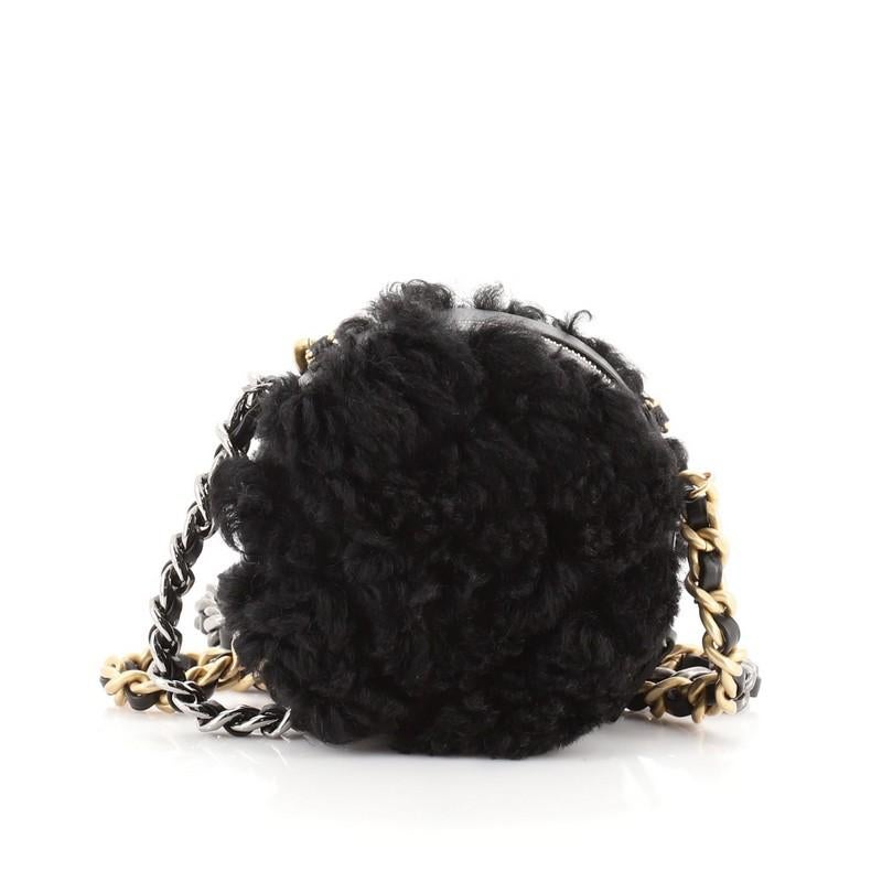 Black Chanel 19 Round Clutch with Chain Quilted Shearling