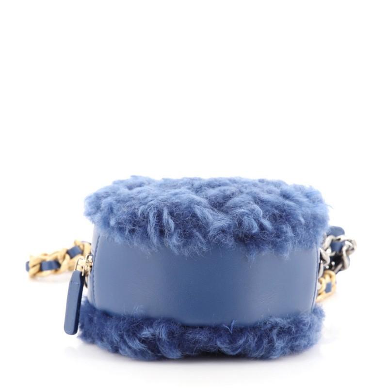 Chanel 19 Round Clutch with Chain Quilted Shearling In Good Condition In NY, NY