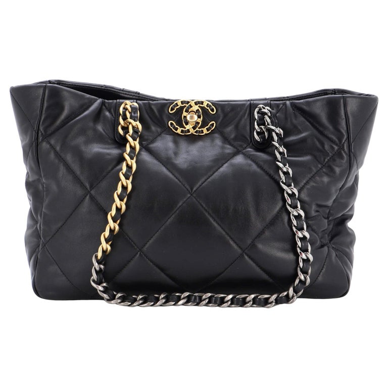 Chanel Black Leather Shopping Bag - 132 For Sale on 1stDibs