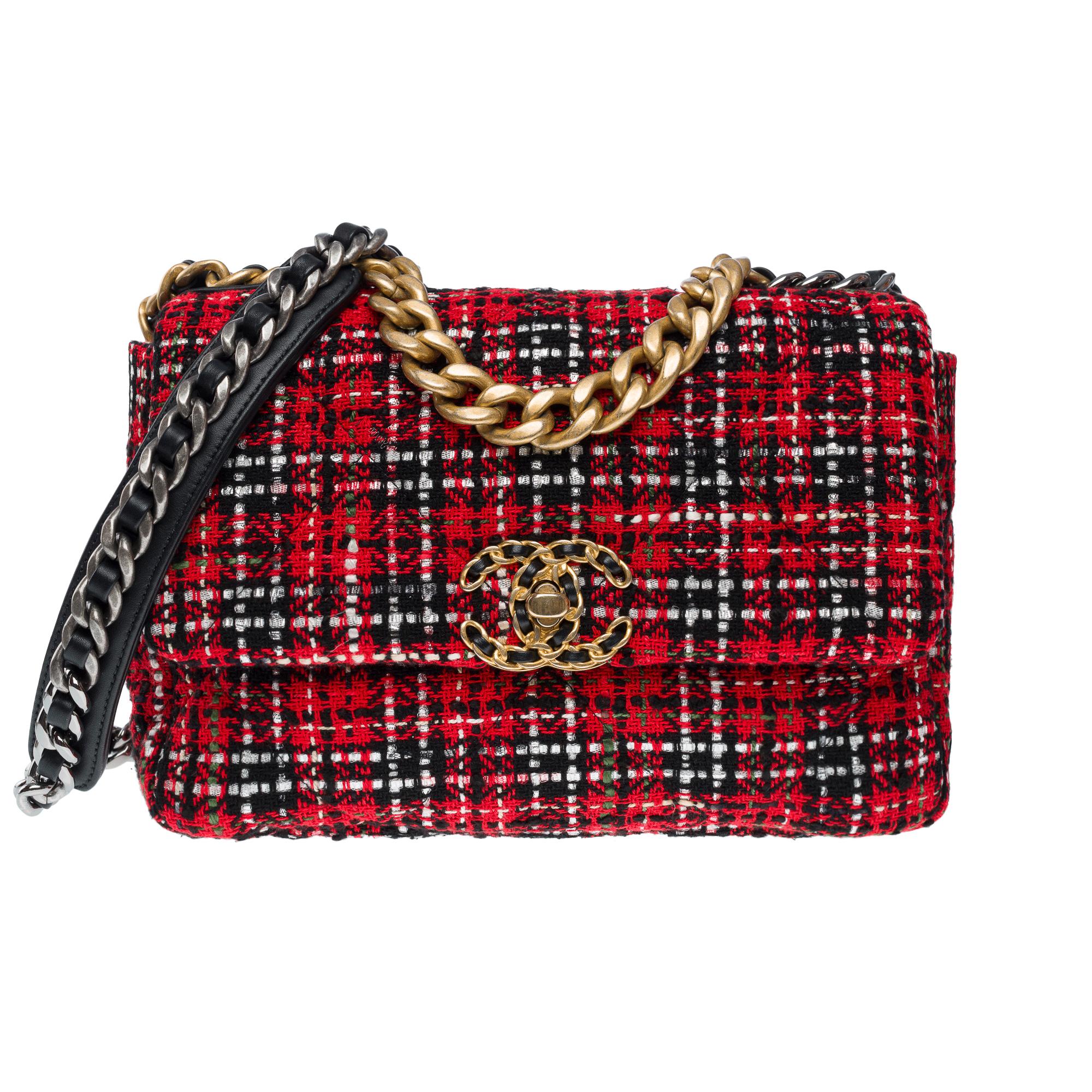 Bolso Chanel 19 en Tweed acolchado multicolor , Oro mate y PHW Negro en venta