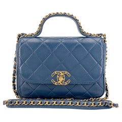Chanel 19 Slate Blue Infinity Top Handle Crossbody Flap Bag 68173