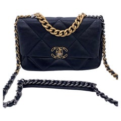 Chanel 19 Small Flap Bag Black Lambskin Mixed Metal Hardware Puffy Quilted Chip